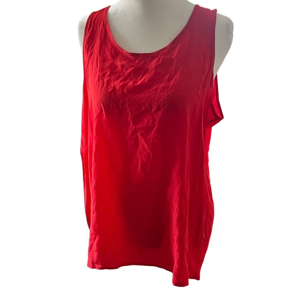 Oscar de la Renta Women Sleeveless Silk Tank Top L Red 100% Silk Luxury Mob Wife